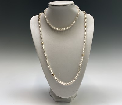 Lot 73 - Two pearl necklaces each with an 18ct gold...