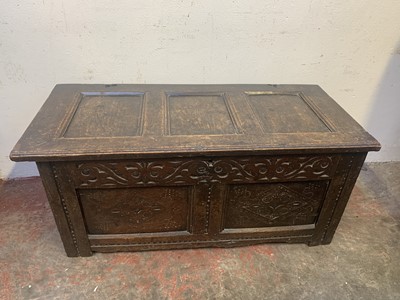 Lot 32 - A late 17th century oak coffer, with a triple...