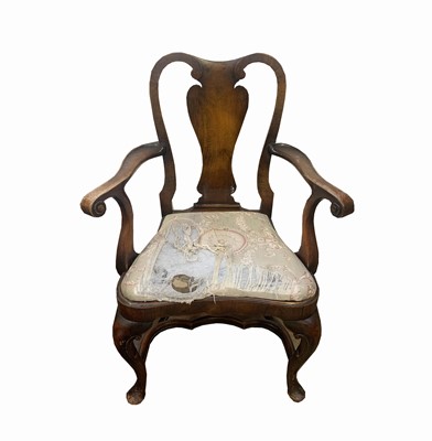 Lot 3006 - A Queen Anne style walnut open armchair,...