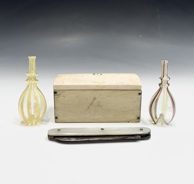Lot 219 - An ivory domed box 73mm, a silver bladed fruit...