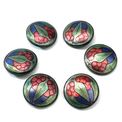 Lot 252 - Alice Waymouth – A set of six arts and crafts silver and enamel buttons.