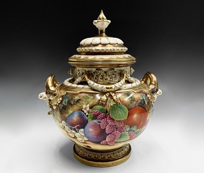 Lot 929 - A large Royal Worcester fruit painted vase and...