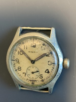 Lot 826 - A nickel plated Military wristwatch by Moeris,...