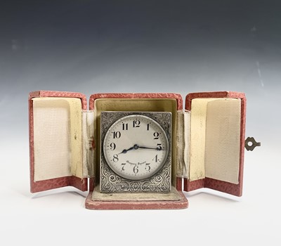 Lot 247 - A French square silver carriage clock with...