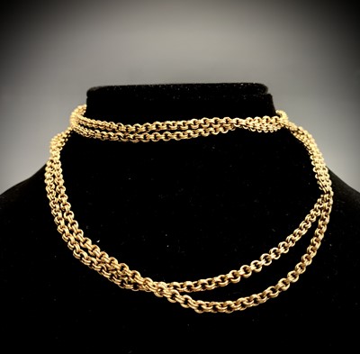 Lot 468 - A fancy belcher link 9ct gold guard chain 25.6gm