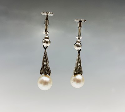 Lot 369 - A pair of Swedish 18ct white gold 1920s drop...