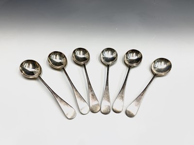 Lot 174 - A cheese scoop six O.E. soup spoons, a pair of...