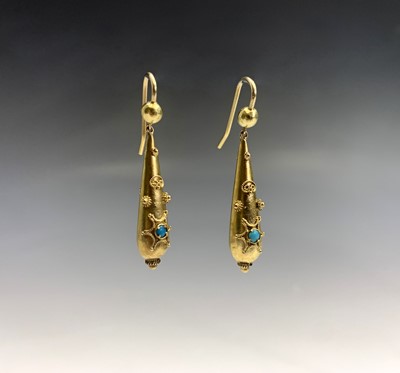 Lot 334 - A pair of Victorian gold and turquoise drop...