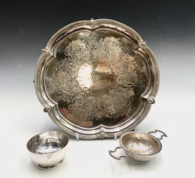 Lot 179 - A Victorian EPNS tray and a tea strainer and...
