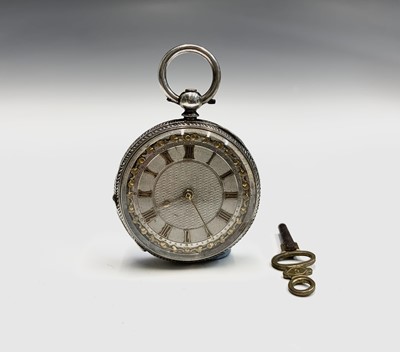 Lot 140A - A Victorian engraved silver keywind fob watch...