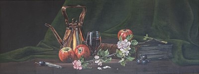 Lot 9 - Ted DYER (1940) Still life with copper kettle...
