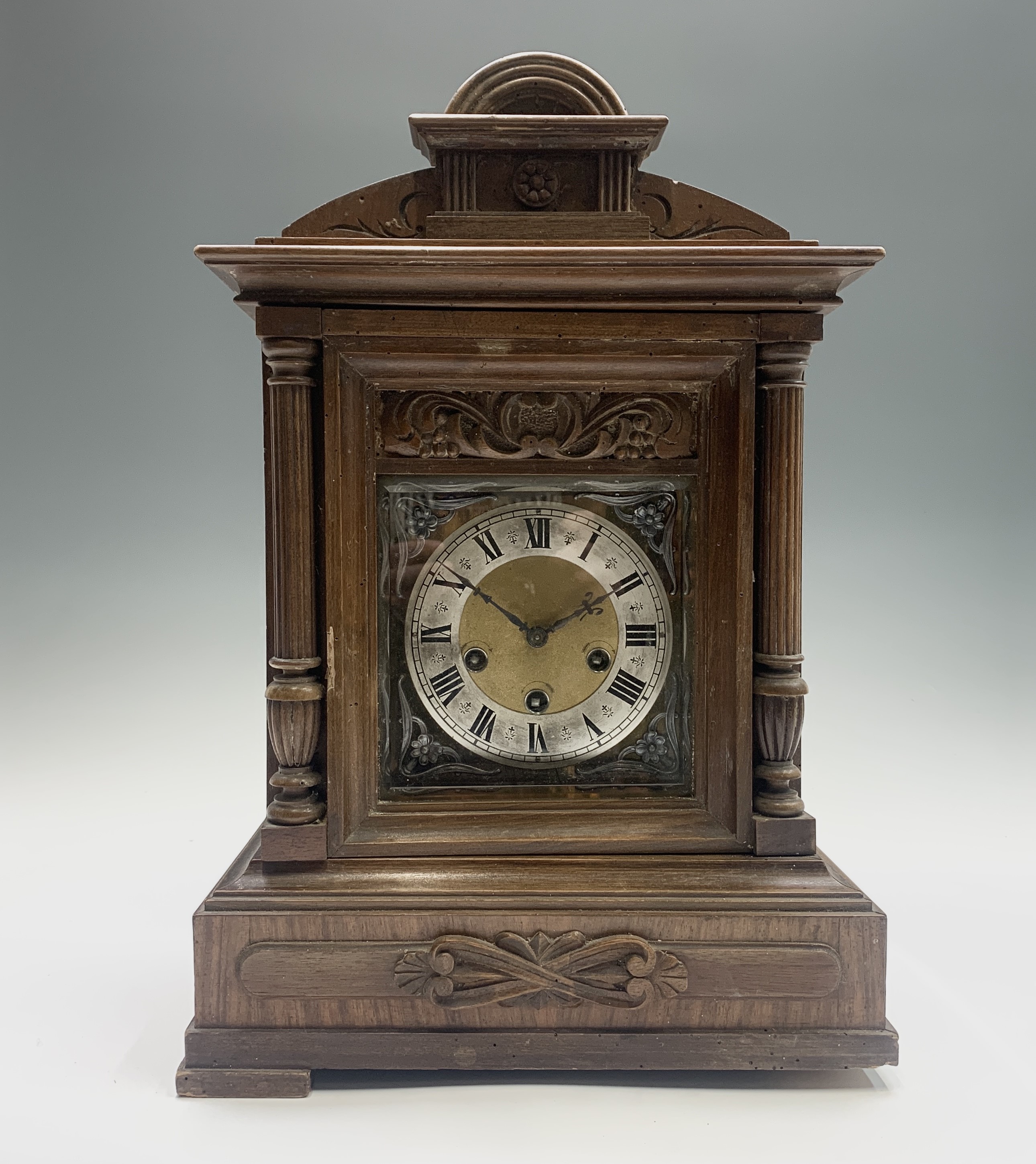 Lot 2930 - A German Junghans musical walnut mantle