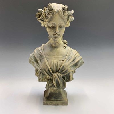 Lot 120 - A reconstituted stone Art Nouveau style head...