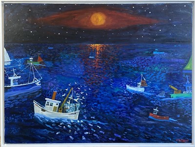Lot 215 - Alan FURNEAUX (1953) Evening seascape Oil on...