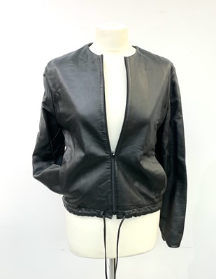 Lot 2871 - A butter soft, black, bomber style, collarless...