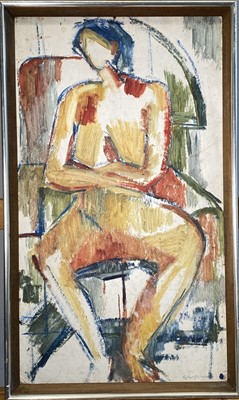 Lot 90 - John EMANUEL (1930) Seated Figure Oil on board...