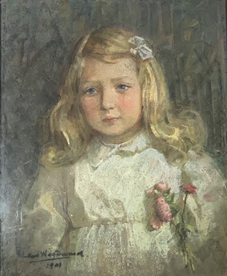 Lot 626 - Law WOODWARD Portrait of a girl Pastel Signed...