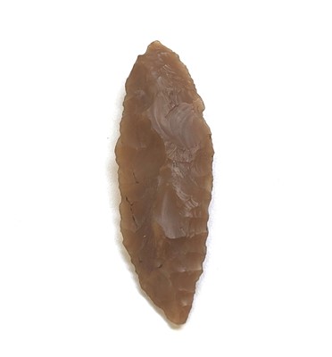 Lot 397 - Neolithic leaf shaped arrow head, brown flint,...