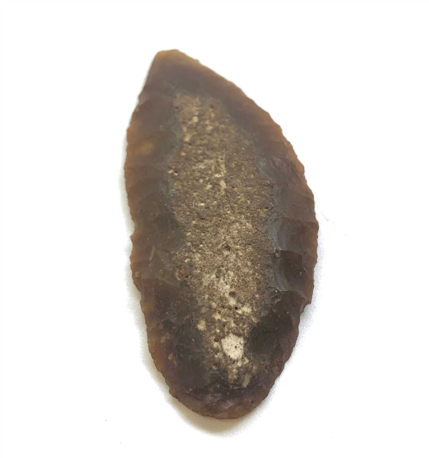 Lot 413 - Upper Paleolithic ovate arrow head, chert, ex...