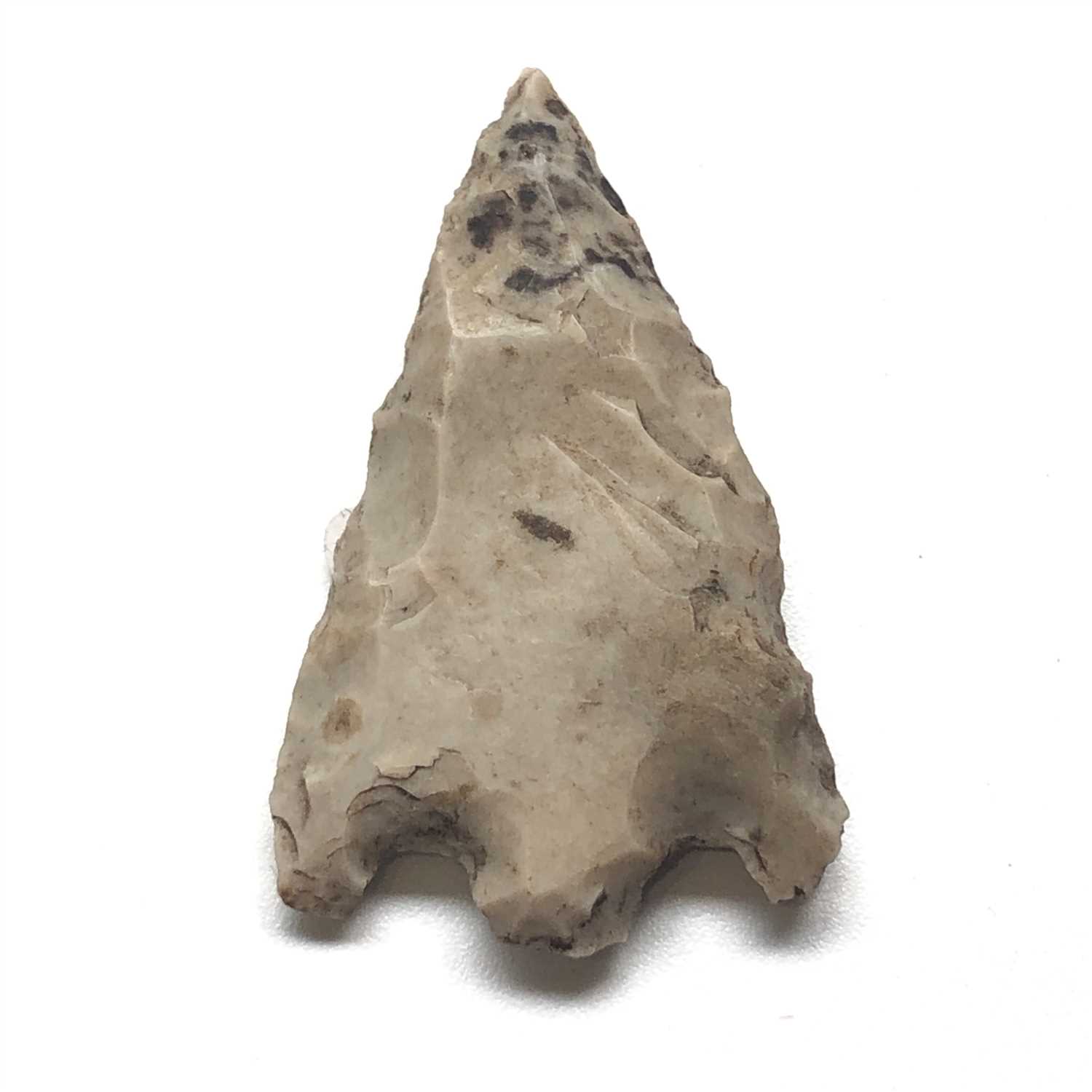 Lot 418 - Neolithic barbed and tanged arrow head, flint,...