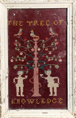 Lot 2802 - A woolwork panel, 'The Tree of Knowledge',...