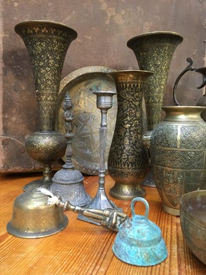 Lot 4 - Eastern brass vases and other decorative...