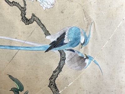Lot 154 - A Chinese painting on silk of exotic birds...