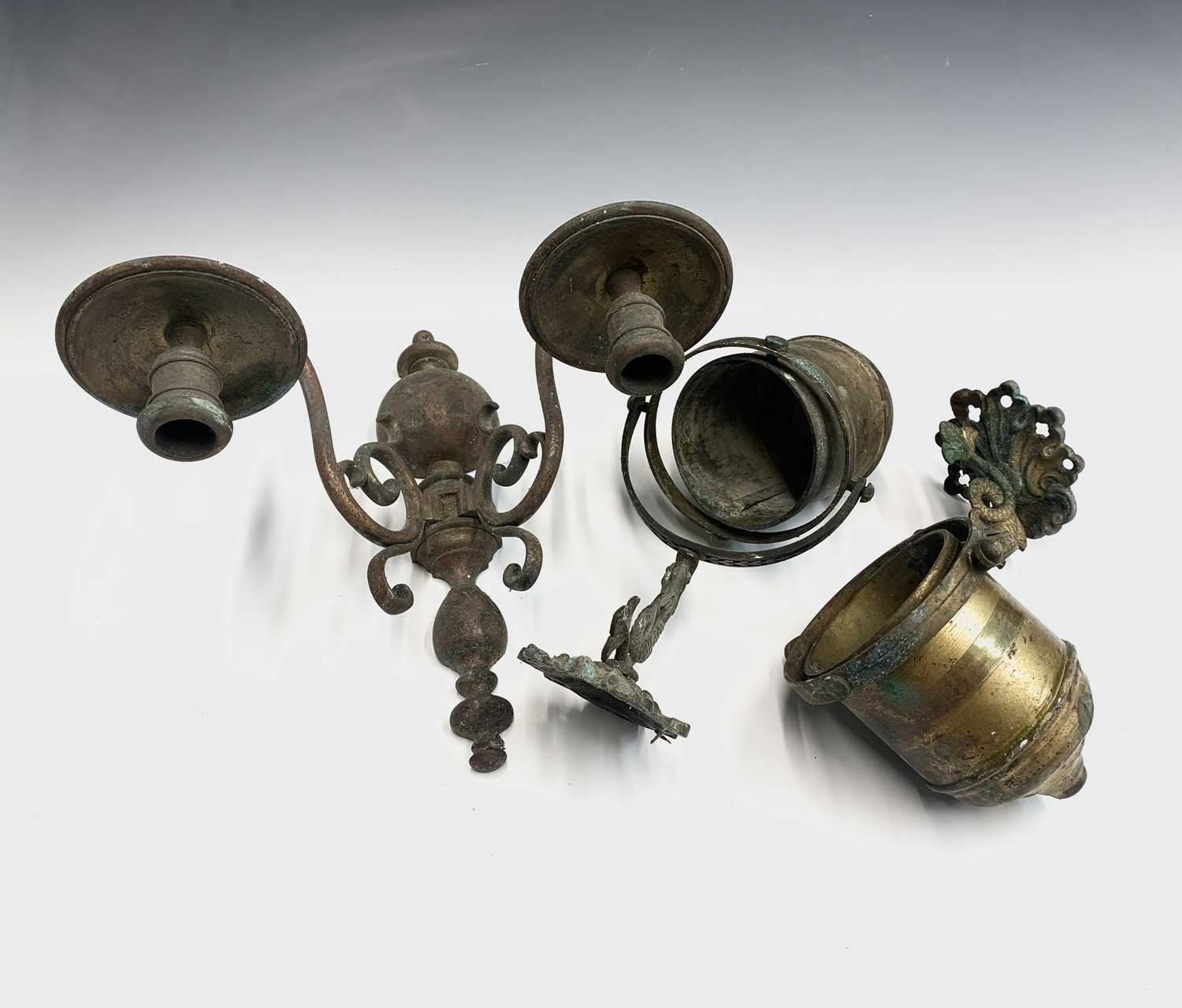 Lot 16 - A pair of brass gimbal light brackets, 20th...