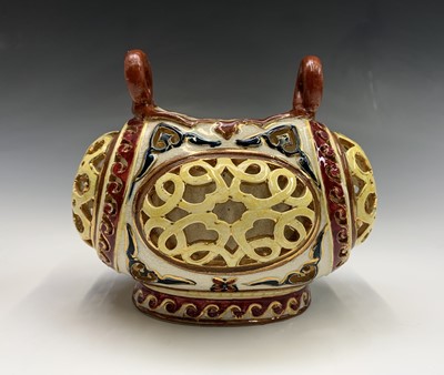 Lot 893 - A Hungarian reticulated pottery container,...