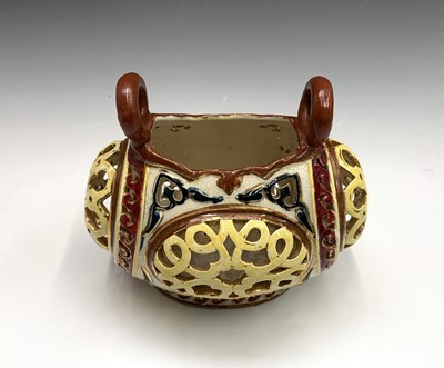 Lot 893 - A Hungarian reticulated pottery container,...