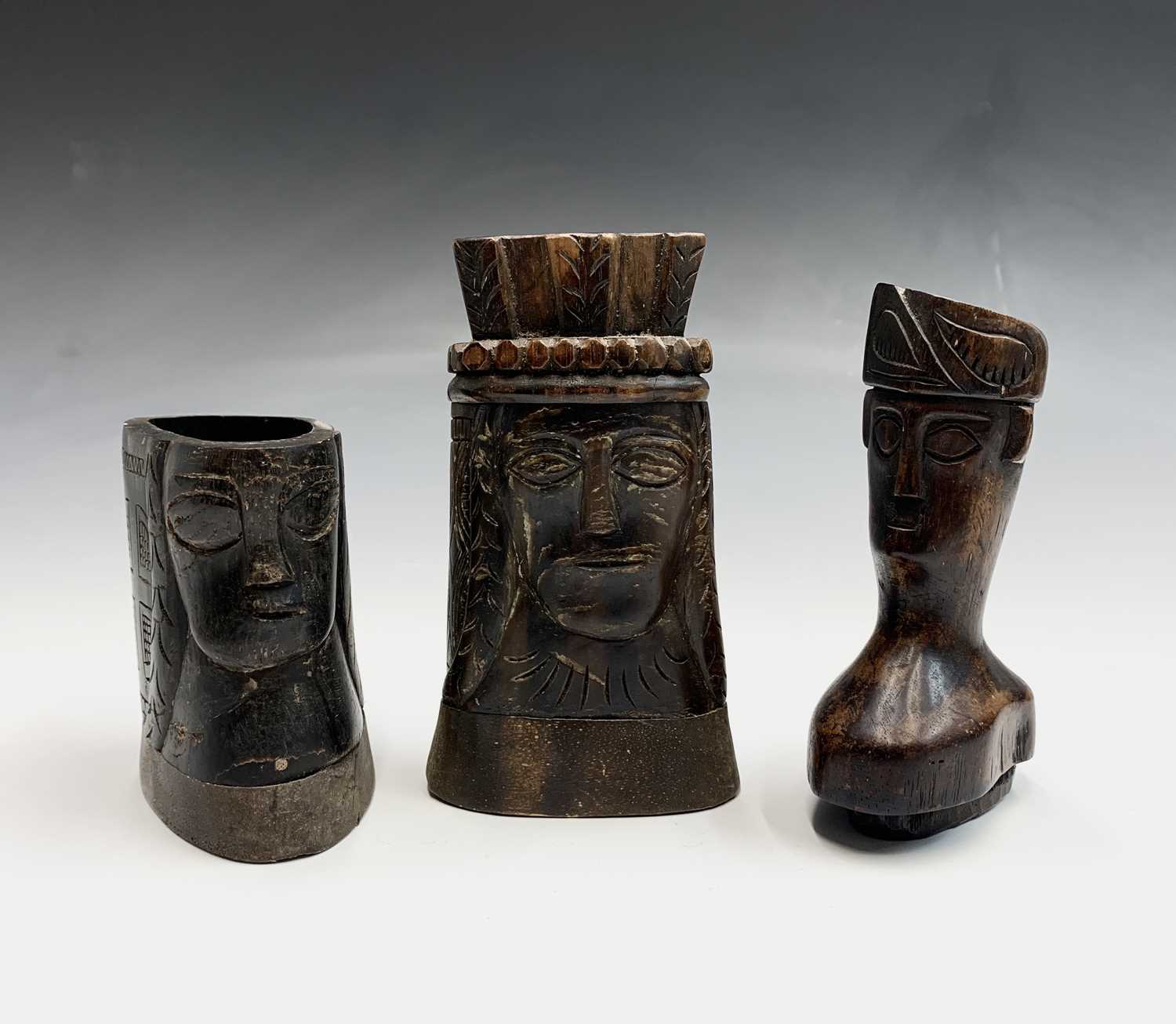 Lot 63 - An unusual tribal horn and wood box and cover,...