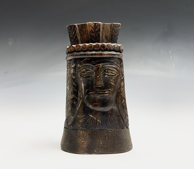 Lot 63 - An unusual tribal horn and wood box and cover,...