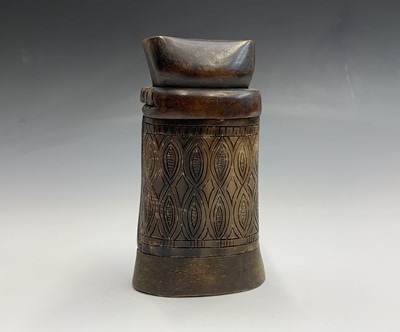 Lot 63 - An unusual tribal horn and wood box and cover,...