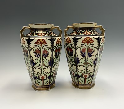 Lot 933 - A pair of Noritake twin handled vases,...