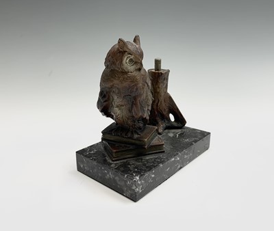 Lot 88 - A cold painted bronze owl strike lighter, mid...