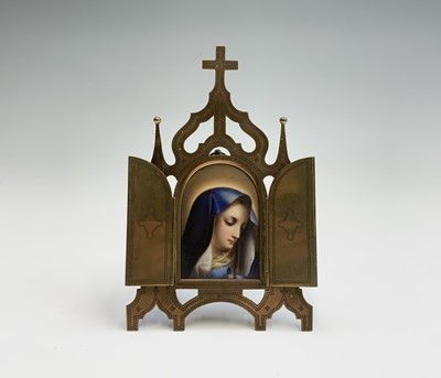 Lot 160 - A painted arched porcelain plaque of the...