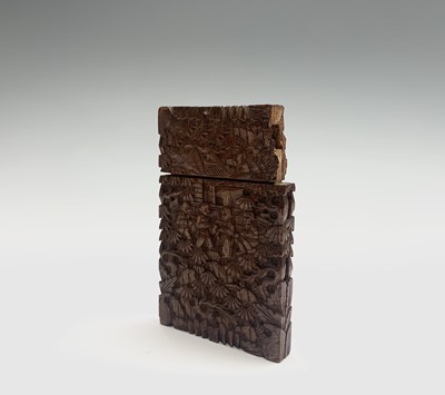 Lot 189 - A Chinese Canton carved wood card case, 19th...