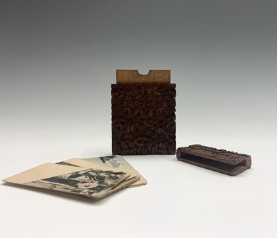 Lot 189 - A Chinese Canton carved wood card case, 19th...