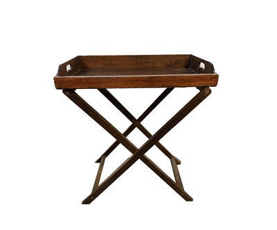 Lot 3092 - A mahogany Butler's tray on folding stand,...