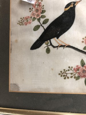 Lot 135 - A pair of Chinese rice paintings of birds,...