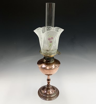 Lot 54 - A Messengers Patent copper oil lamp, together...