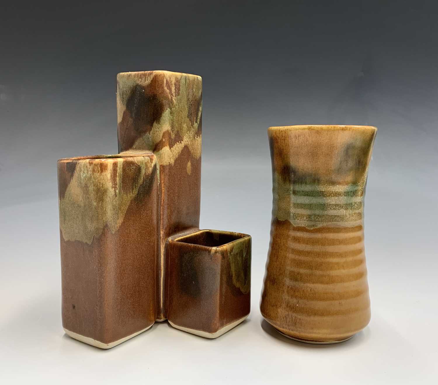 Lot 911 - A Lamorna pottery three-section vase, height...