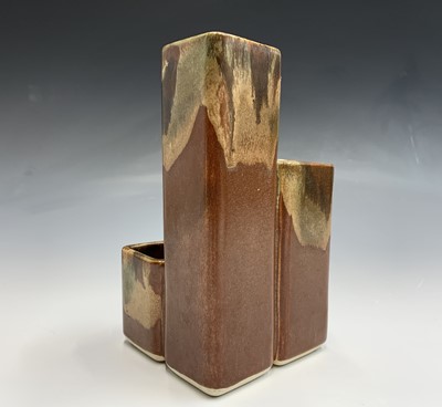 Lot 911 - A Lamorna pottery three-section vase, height...