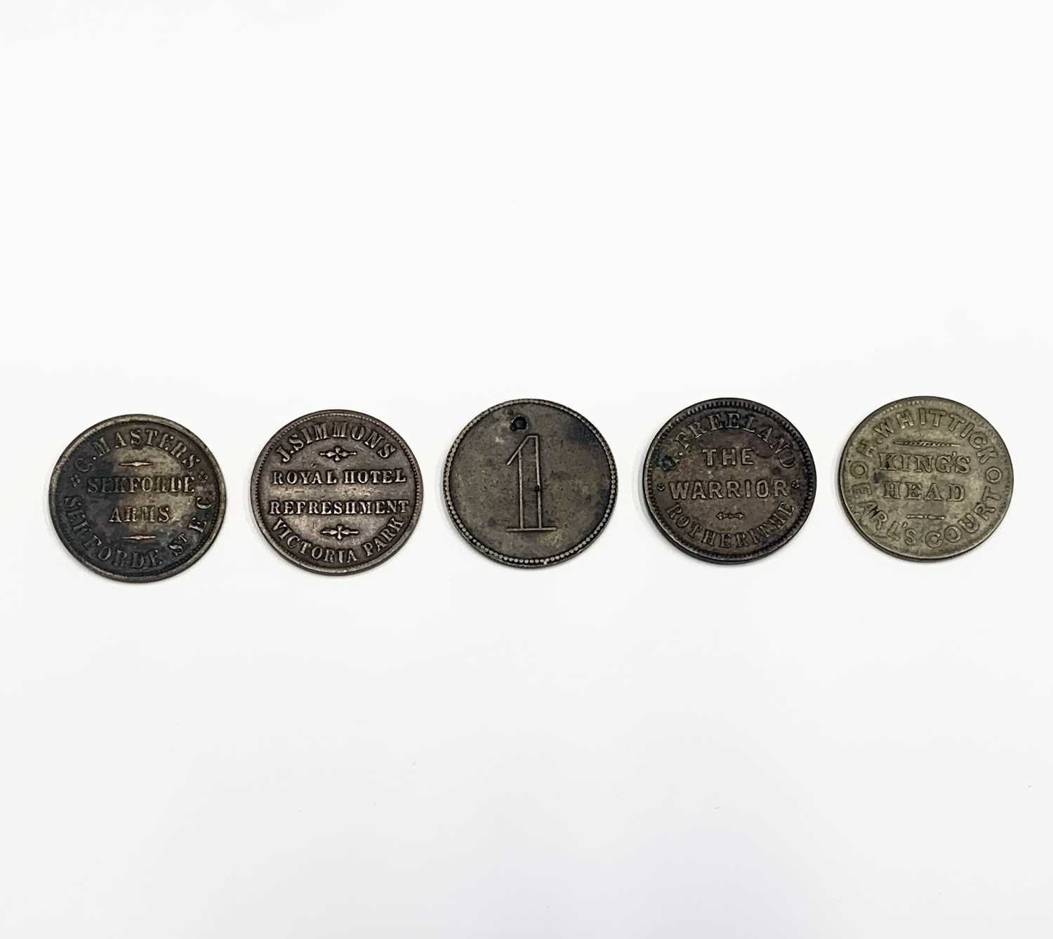 Lot 4 - London Inn and Pub tokens. Lot of five...