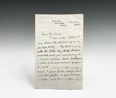 Lot 803 - Tresco - Augustus Smith Signed Letter A rare...