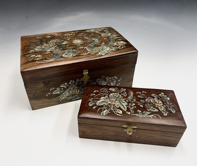 Lot 55 - Two Chinese hardwood and mother of pearl work...