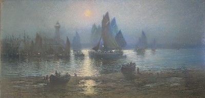 Lot 345 - William COX (act.c.1888-1897) Moonlit Harbour,...