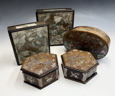 Lot 126 - Five Chinese hardwood and mother of pearl...