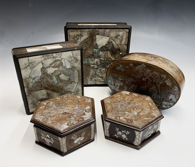 Lot 126 - Five Chinese hardwood and mother of pearl...