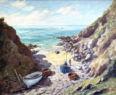 Lot 639 - Ernest KNIGHT (1915-1995) Fishing Cove Oil on...